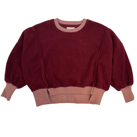 We The Free Cozy Camden Sweatshirt Fuzzy Fleece Mulberries Balloon Sleeve XS - Picture 2 of 8